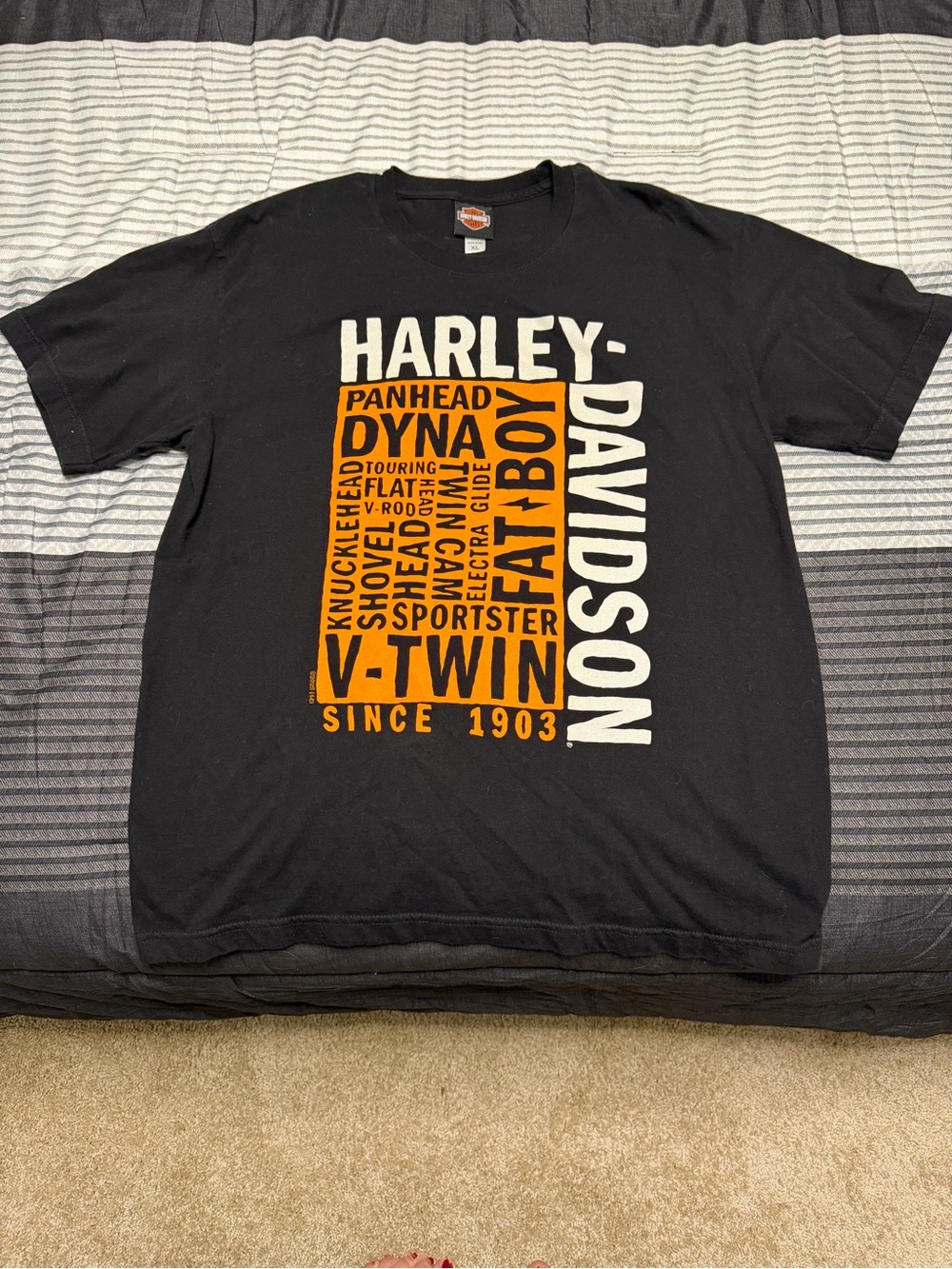 Harley-Davidson Black Short Sleeve Tee with Orange and White Graphic
